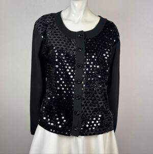 Rectangle Blanc Paris Vintage Black Cardigan Velvet Sequin Sweater Medium